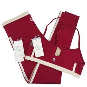Johnny Was Calme Sz S/M‎ Endurance Crossback Bra & Legging Set Red New $190